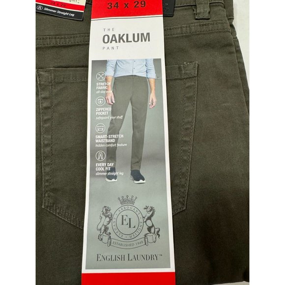 English Laundry NWT Sz 34X29 Olive Green The Oaklum 5 Pocket Slim Straight Pants - Picture 4 of 12
